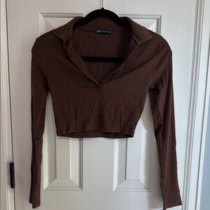 Zara Brown Long Sleeve Crop Top